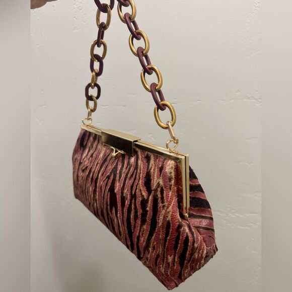 Tiger Stripes Hair-on Cowhide Handmade Unique Folding Kisslock Handbag/Multi Use - Picture 13 of 16